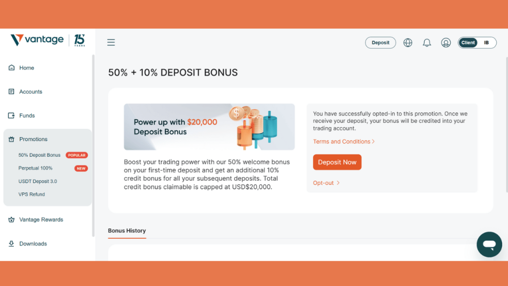 Vantage Markets Deposit Bonus